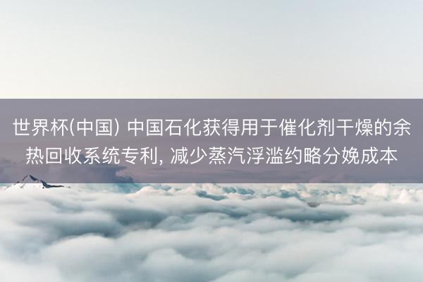 世界杯(中国) 中国石化获得用于催化剂干燥的余热回收系统专利， 减少蒸汽浮滥约略分娩成本