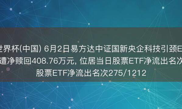 世界杯(中国) 6月2日易方达中证国新央企科技引颈ETF(563050)遭净赎回408.76万元, 位居当日股票ETF净流出名次275/1212