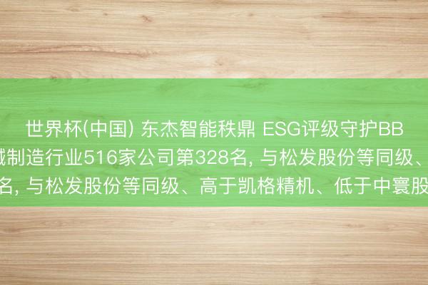 世界杯(中国) 东杰智能秩鼎 ESG评级守护BBB, 位居GICS三级机械制造行业516家公司第328名, 与松发股份等同级、高于凯格精机、低于中寰股份等