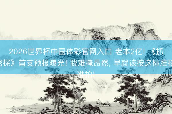 2026世界杯中国体彩官网入口 老本2亿! 《抓密探》首支预报曝光! 我难掩昂然， 早就该按这标准拍!